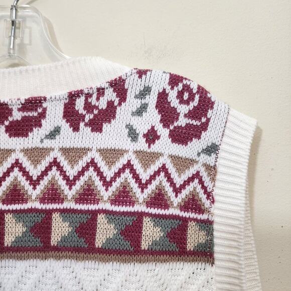 Vintage Season Ticket button front floral v-neck sweater vest woman's size 2XL - Picture 7 of 8
